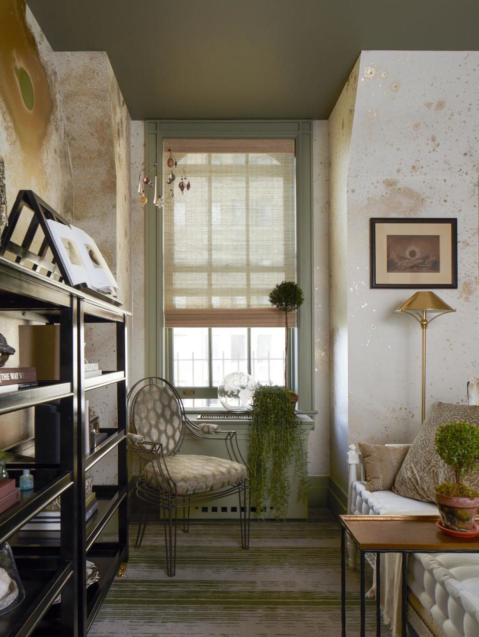 Rustic in appearance, these automated woven wood shades in a room designed by Clint Smith for Kips Bay New York 2023 incorporate utterly modern technology