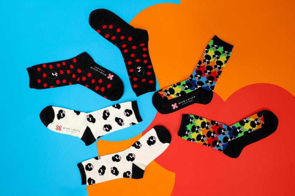 Alice + Olivia x Hotsox collab includes three colorful crew socks.