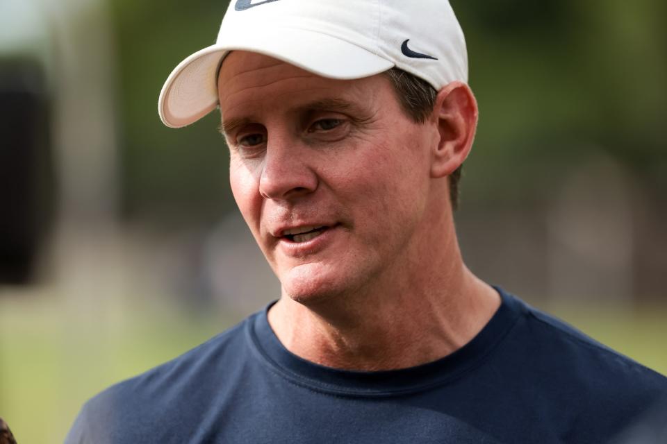 BYU Cougars football defensive coordinator Jay Hill talks to journalists after practice at Brigham Young University in Provo on Tuesday, Aug. 1, 2023. | Spenser Heaps, Deseret News