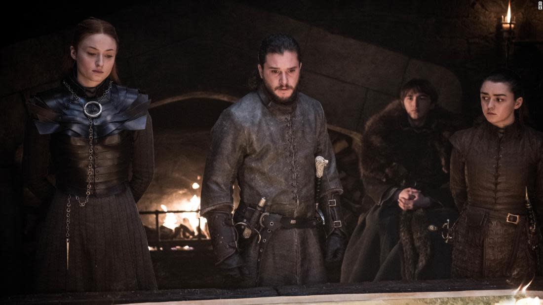 Sophie Turner, Kit Harrington, Isaac Hempstead-Wright and Maisie Williams in Game Of Thrones