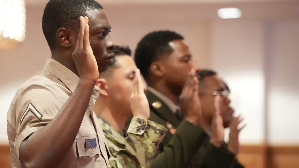 US military service members are naturalized as American citizens at Camp Humphreys, July 23, 2024. - Mike Valerio/CNN