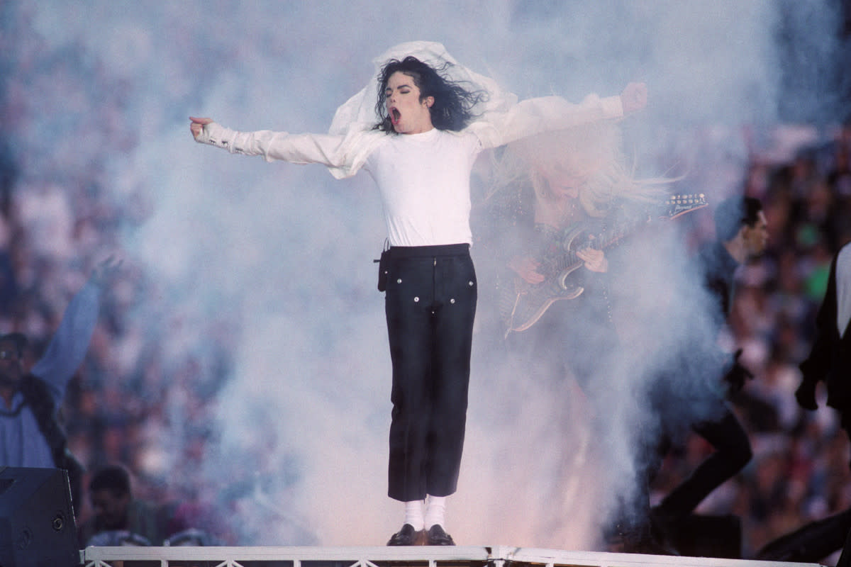 Michael Jackson performs at the Super Bowl XXVII Halftime show at the Rose Bowl on Jan. 31, 1993, in Pasadena, California.<p>Steve Granitz/Getty Images</p>