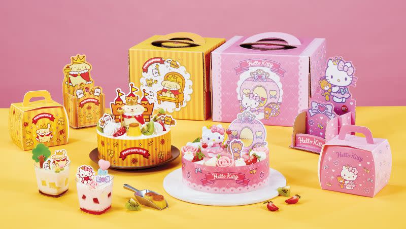 ▲HELLO KITTY 7吋蛋糕650元、切片75元；布丁狗6吋550元、切片75元。（圖／85℃提供）