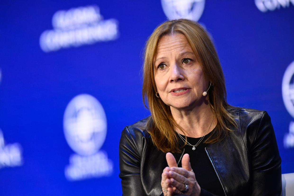 Mary Barra, Chair and CEO of the General Motors Company (GM), speaks during the Milken Institute Global Conference in Beverly Hills, California, on May 2, 2022. (Photo by Patrick T. FALLON / AFP) (Photo by PATRICK T. FALLON/AFP via Getty Images)