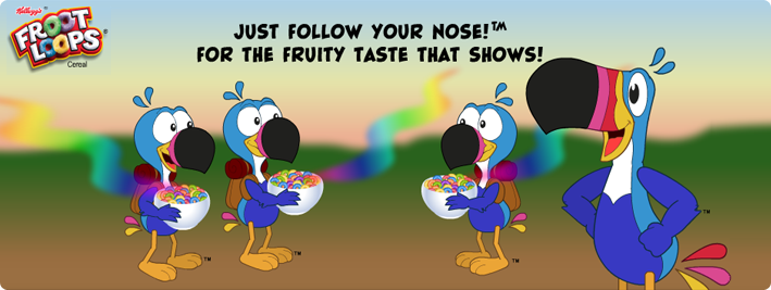 This toucan ensure that eating Froot Loops cereal is a family affair.