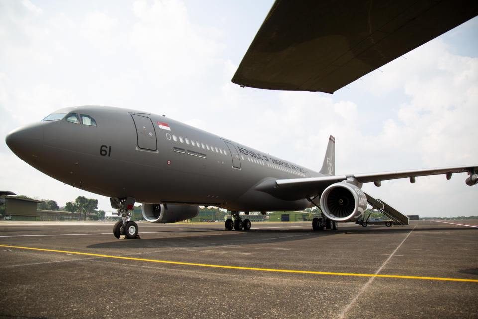 <p>The RSAF’s newly acquired Airbus A330 Multi-Role Tanker Transport seen on static display at Tengah Air Base. (PHOTO: Dhany Osman / Yahoo News Singapore) </p>