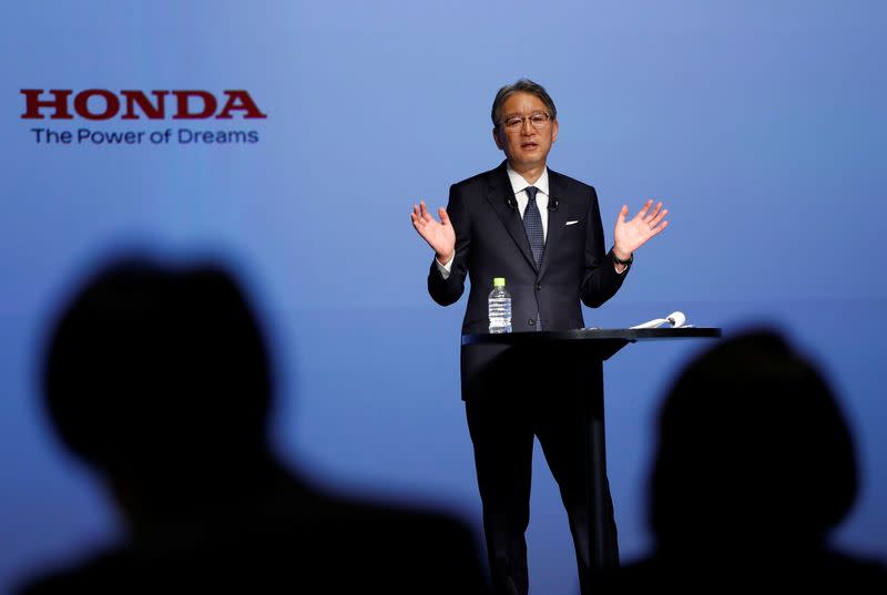 Honda Motor new CEO Toshihiro Mibe attends his inaugural news conference in Tokyo