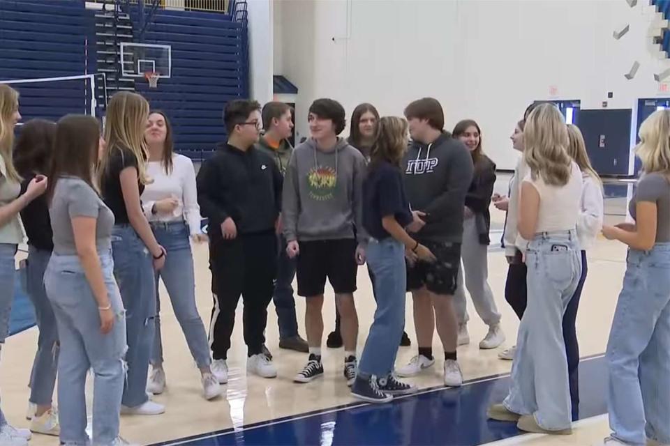 <p>CBS Pittsburgh/Youtube</p> Some of the 11 sets of twins at Norwin High School in Westmoreland County