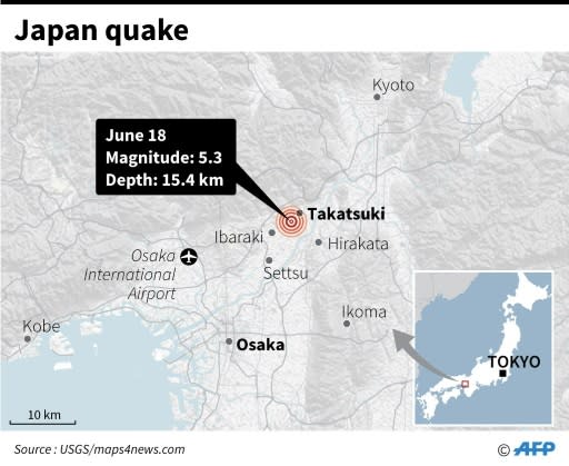 Close-up map of Japan locating the epicentre of a 5.3-magnitude quake Mondayd