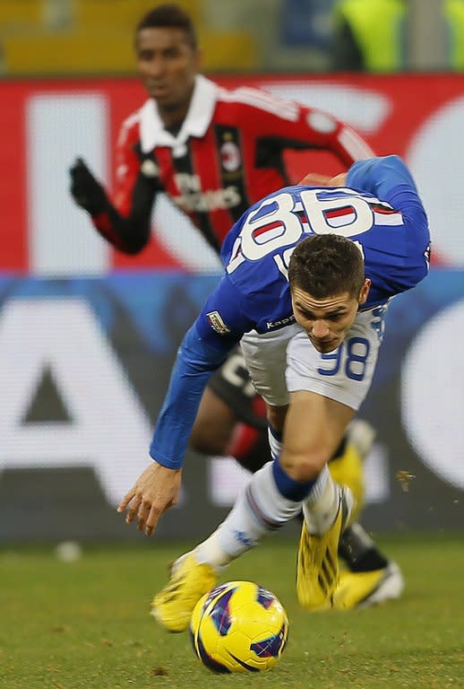 Sampdoria's Mauro Emanuel Icardi runs with the ball during their Italian Serie A match against AC Milan, at the Luigi Ferraris stadium in Genoa, on January 13, 2013. Sampdoria have enjoyed a rich run of form lately, scoring nine goals in their last three games. Their next match is on Sunday when they visit Napoli