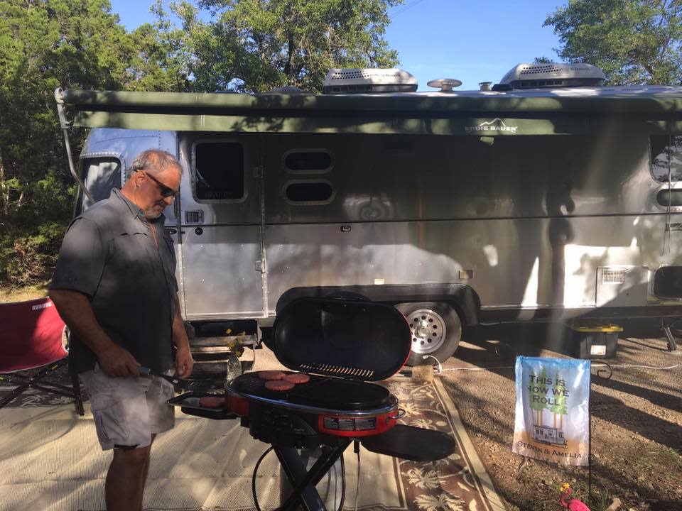Jim Hogg stopped his Eddie Bauer Edition Airstream for a barbecue break during a road trip from Tennessee to Texas.