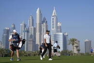 Spain's Sergio Garcia walks on the 13th fairway during first round of the Dubai Desert Classic golf tournament in Dubai, United Arab Emirates, Thursday, Jan. 27, 2022. (AP Photo/Kamran Jebreili)