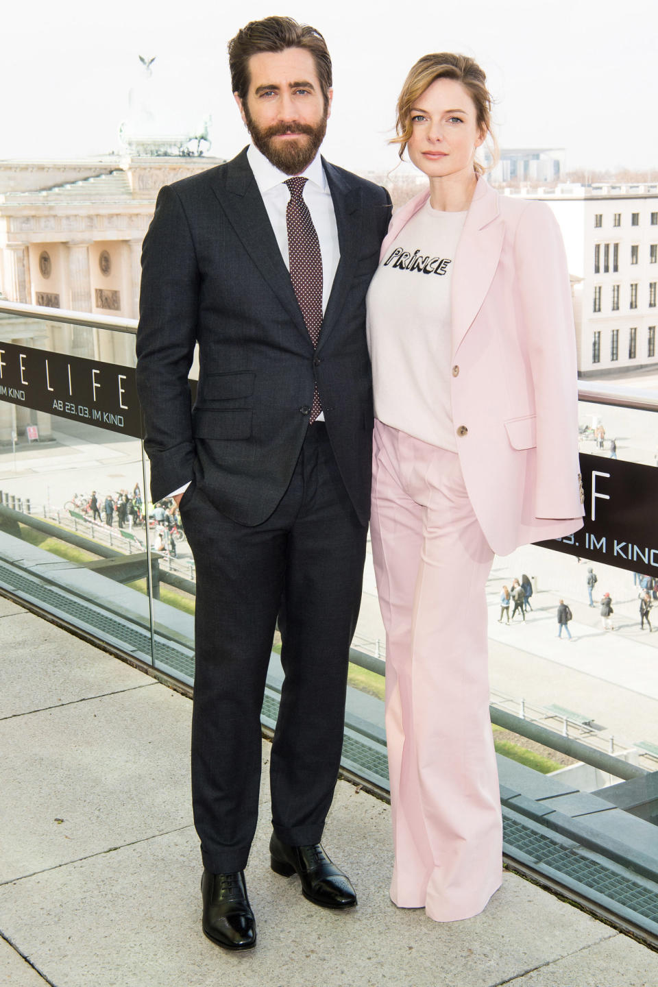 <p><strong>14 March</strong> Jake Gyllenhaal wore a sharp grey suit as he posed with his co-star Rebecca Ferguson – who looked pretty in pink – at a photo call in Berlin for the new film <em>Life</em>.</p>