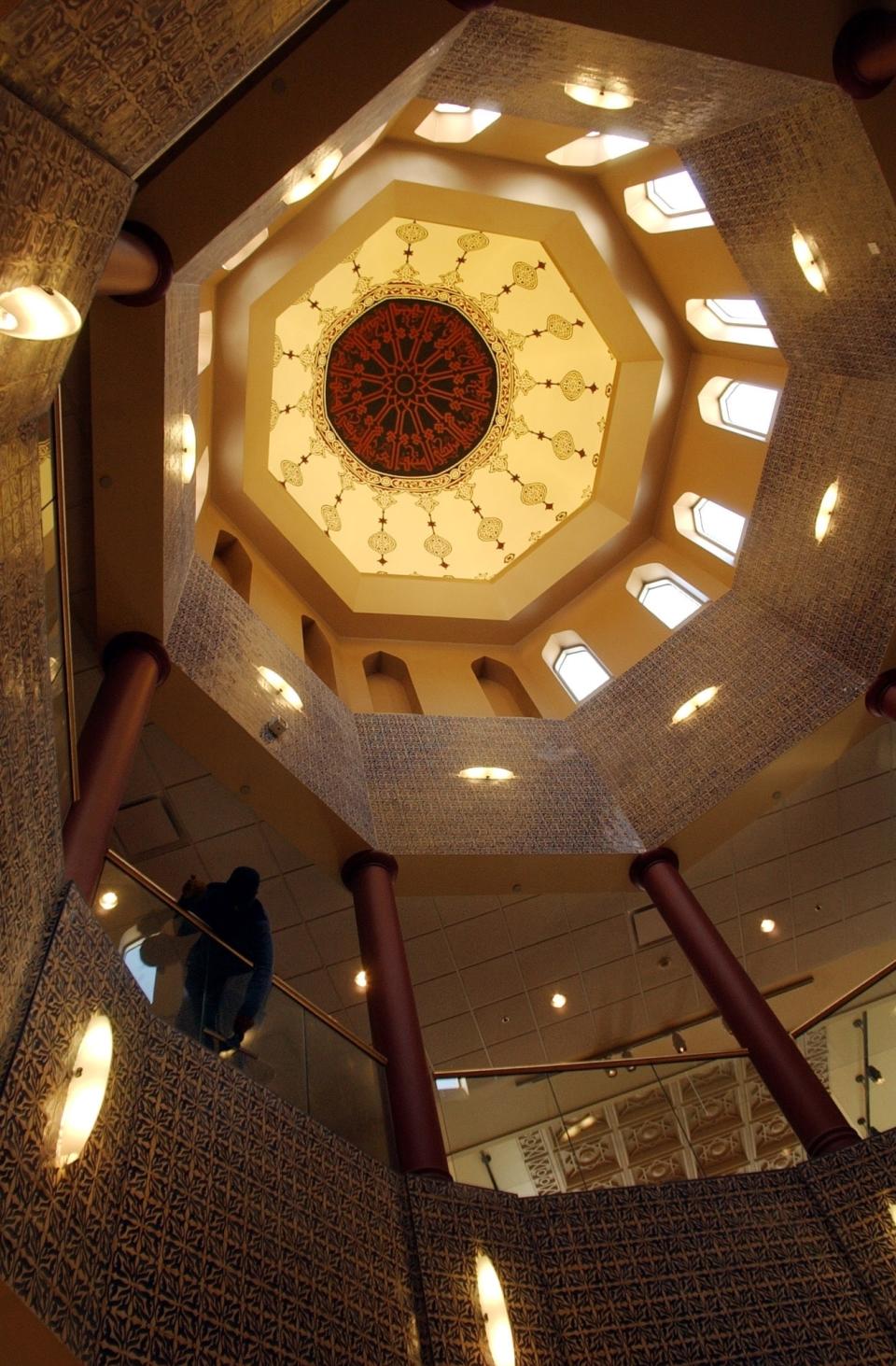 FILE- The interior of the Islamic-style dome that forms part of the Arab American National Museum appears in Dearborn, Mich. on April 15, 2005. The location is featured in a collection of mini-essays by American writers published online by the Frommer's guidebook company about places they believe helped shape and define America. (AP Photo/Carlos Osorio, File)