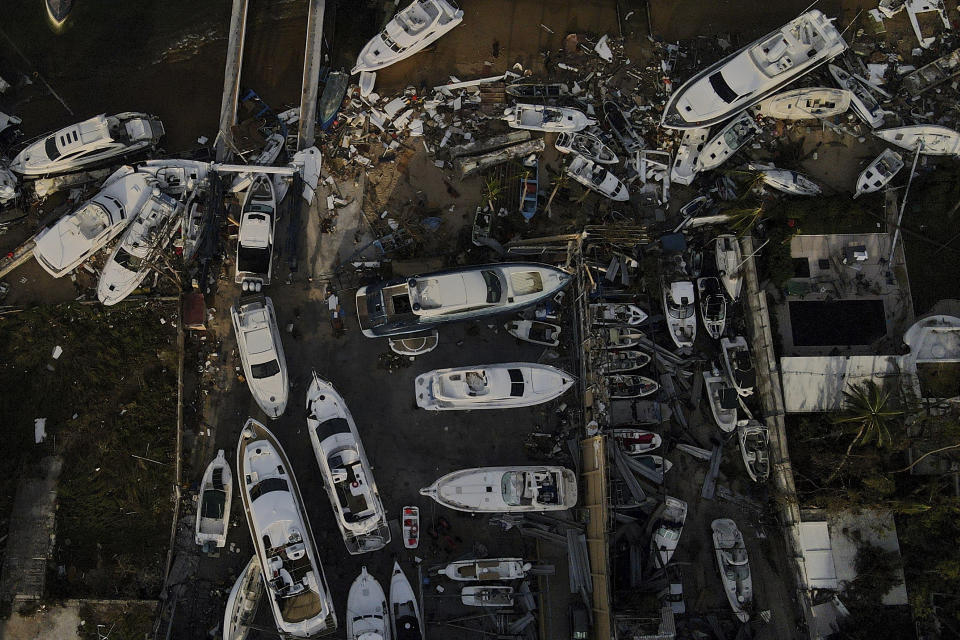 Damage is seen at a yacht club in the aftermath of Hurricane Otis in Acapulco, Mexico, Saturday, Oct. 28, 2023. (AP Photo/Felix Marquez)