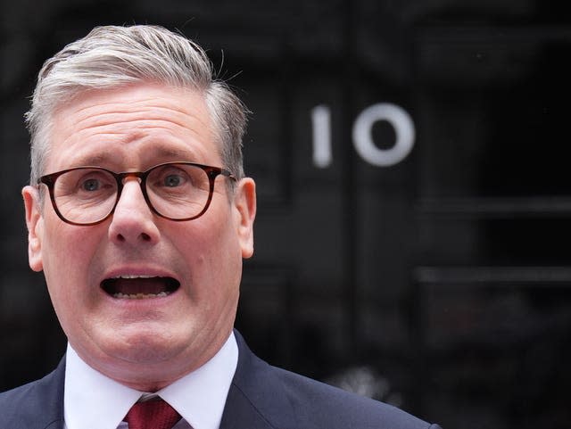 Head and shoulders of Sir Keir Starmer speaking outside Number 10