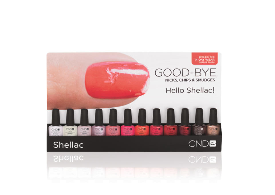 Shellac is currently available in 12 of CND's most popular shades, and another 12 colors will be added by the end of the year. Head over to CND.com to find one of the hundreds of salons across the U.S., Canada, and Puerto Rico that offer Shellac manic