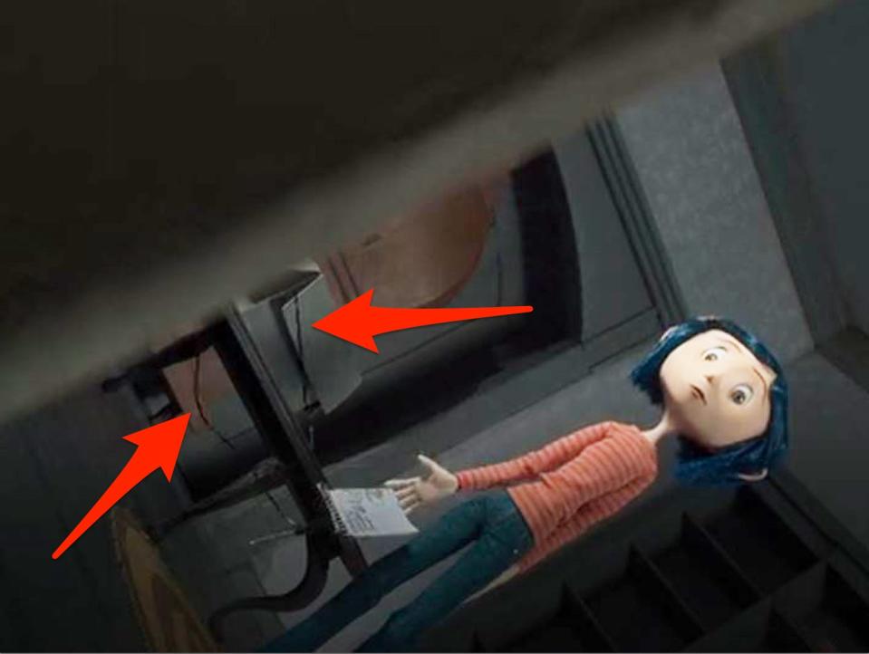 Wires showing in a scene of "Coraline" (2009).