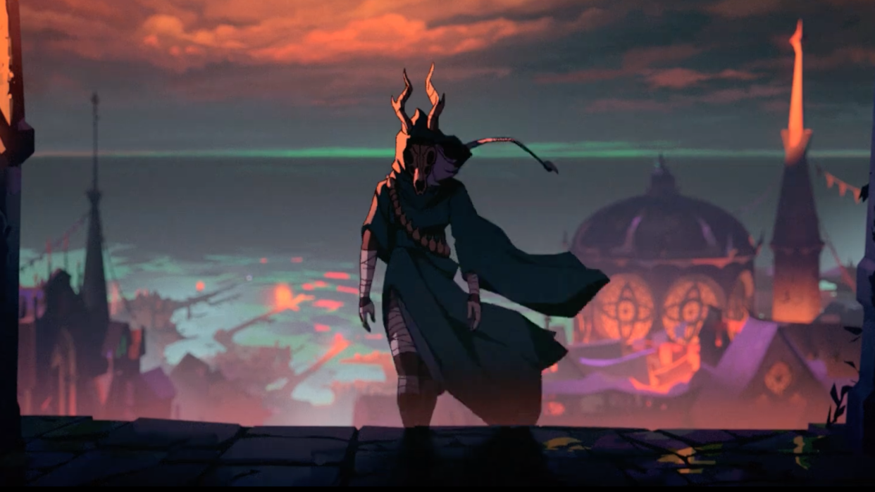  Wonderer heads to the Spire in a screenshot from Slay the Spire 2's animated reveal trailer. 