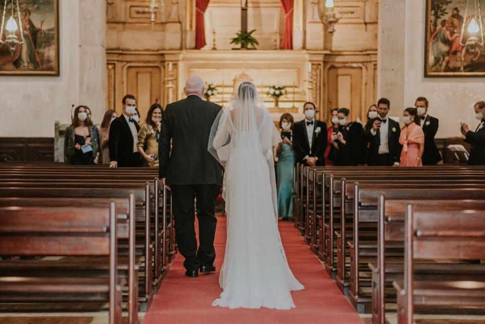 The Bride Wore Feathers for Her Civil Ceremony in London, and a Dress Embroidered With Peonies to Her Micro-Wedding in Portugal