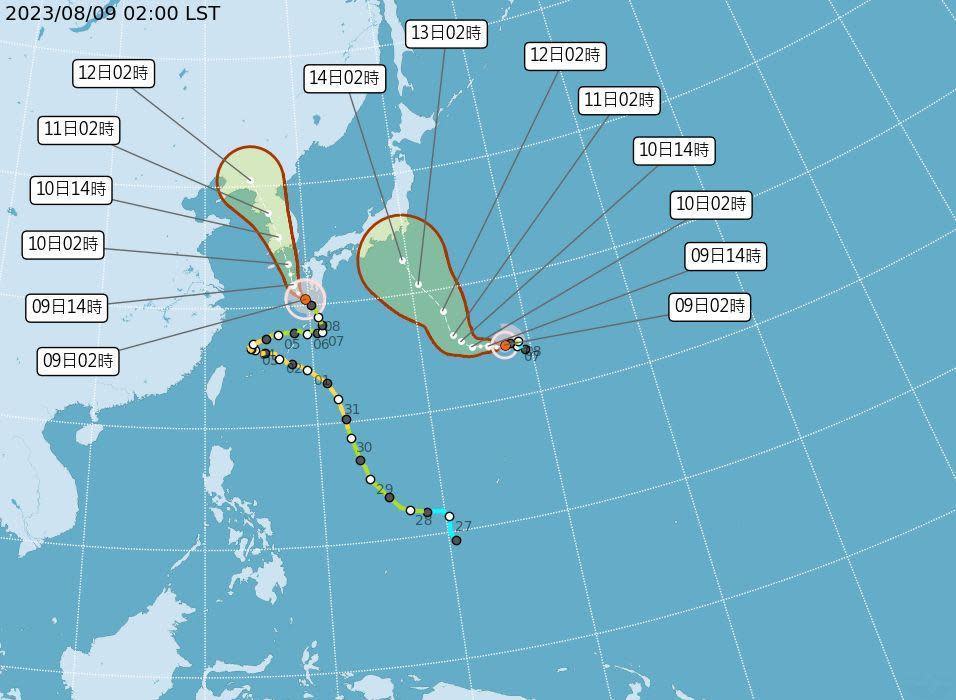 雙颱均不會影響台灣，最新各國官方預報也出爐。（翻攝自氣象局）