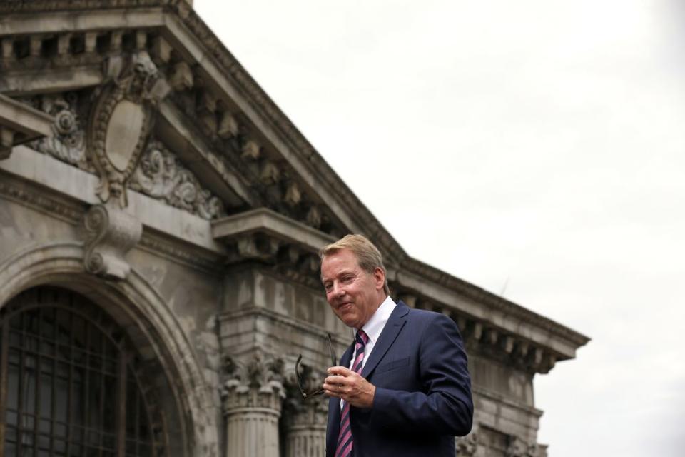 Bill Ford outside Michigan Central Station.