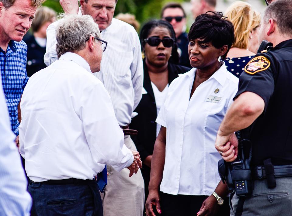 Ohio Governor Mike DeWine visited Trotwood Tuesday, May 28 to survey damage by tornadoes late Monday night. DeWine was brought in by Ohio State Highway Patrol helicopter then  met with Trotwood Mayor Mary McDonald and toured the area. WHIO File