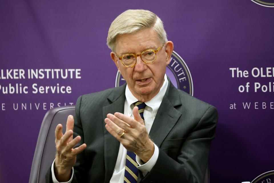 George Will, Pulitzer Prize-winning columnist, speaks at a Constitution Day event hosted by Weber State University’s Olene S. Walker Institute of Politics and Public Service at Weber State University in Ogden on Wednesday, Sept. 6, 2023. | Kristin Murphy, Deseret News