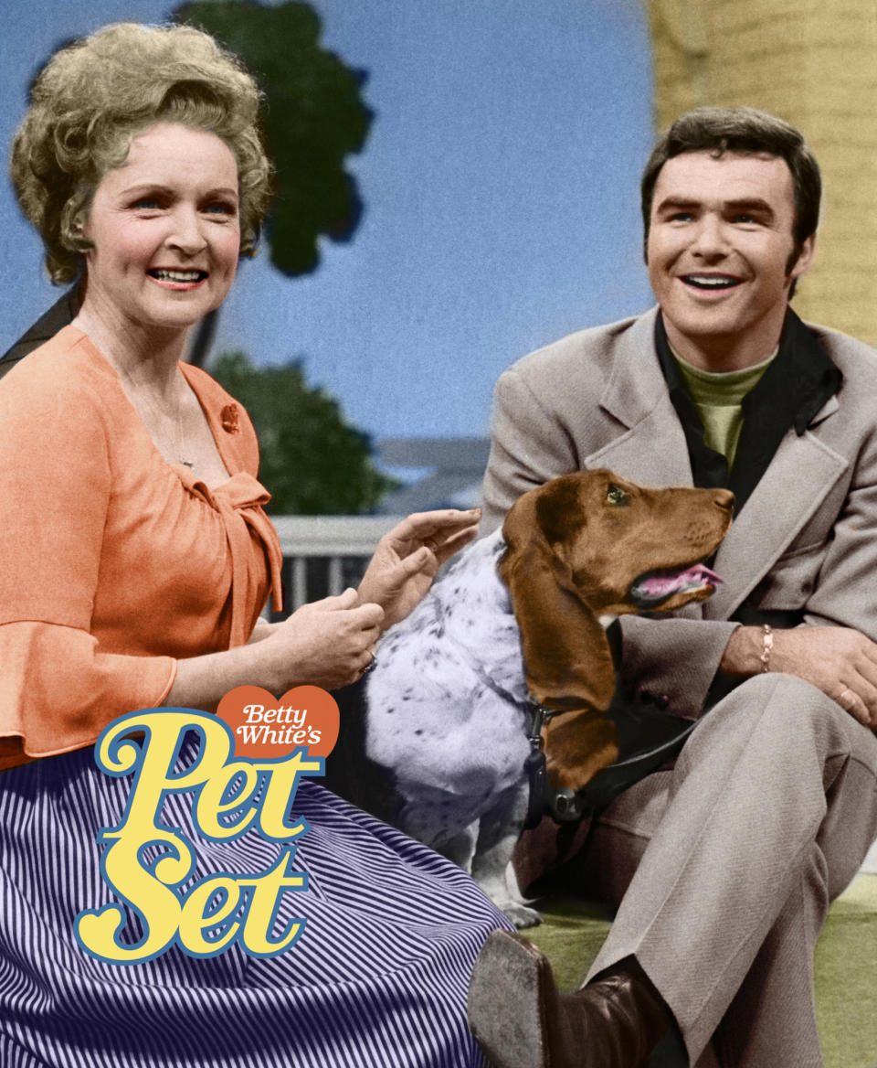 Betty White with Burt Reynolds on <em>The Pet Set</em>