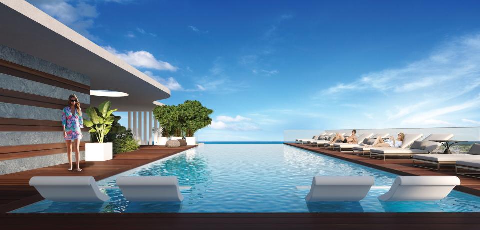 Aura at Metropolitan Naples features an infinity pool, fitness center and yoga studio and an outdoor lounge with bar on its roof.
