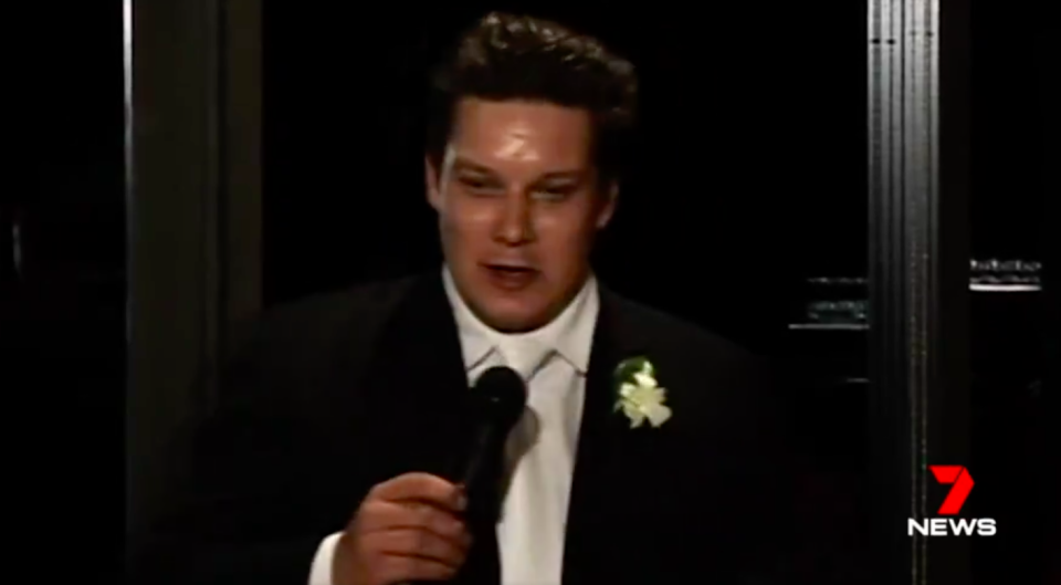 Police have released footage of Jonathan Dick giving a speech at his friend’s wedding in 2007. Source: 7 News