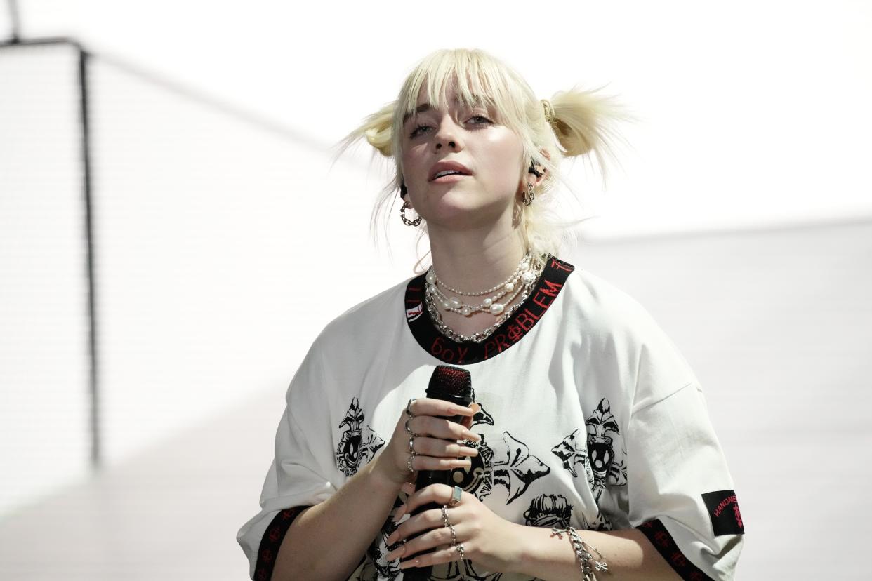 LAS VEGAS, NEVADA - SEPTEMBER 19: Billie Eilish performs onstage during the 2021 Life Is Beautiful Music & Art Festival on September 19 2021 in Las Vegas, Nevada. (Photo by Jeff Kravitz/FilmMagic for Life is Beautiful Music & Art Festival)