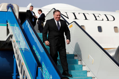 U.S. Secretary of State Mike Pompeo arrives in Ankara, Turkey, October 17, 2018. REUTERS/Leah Millis/Pool