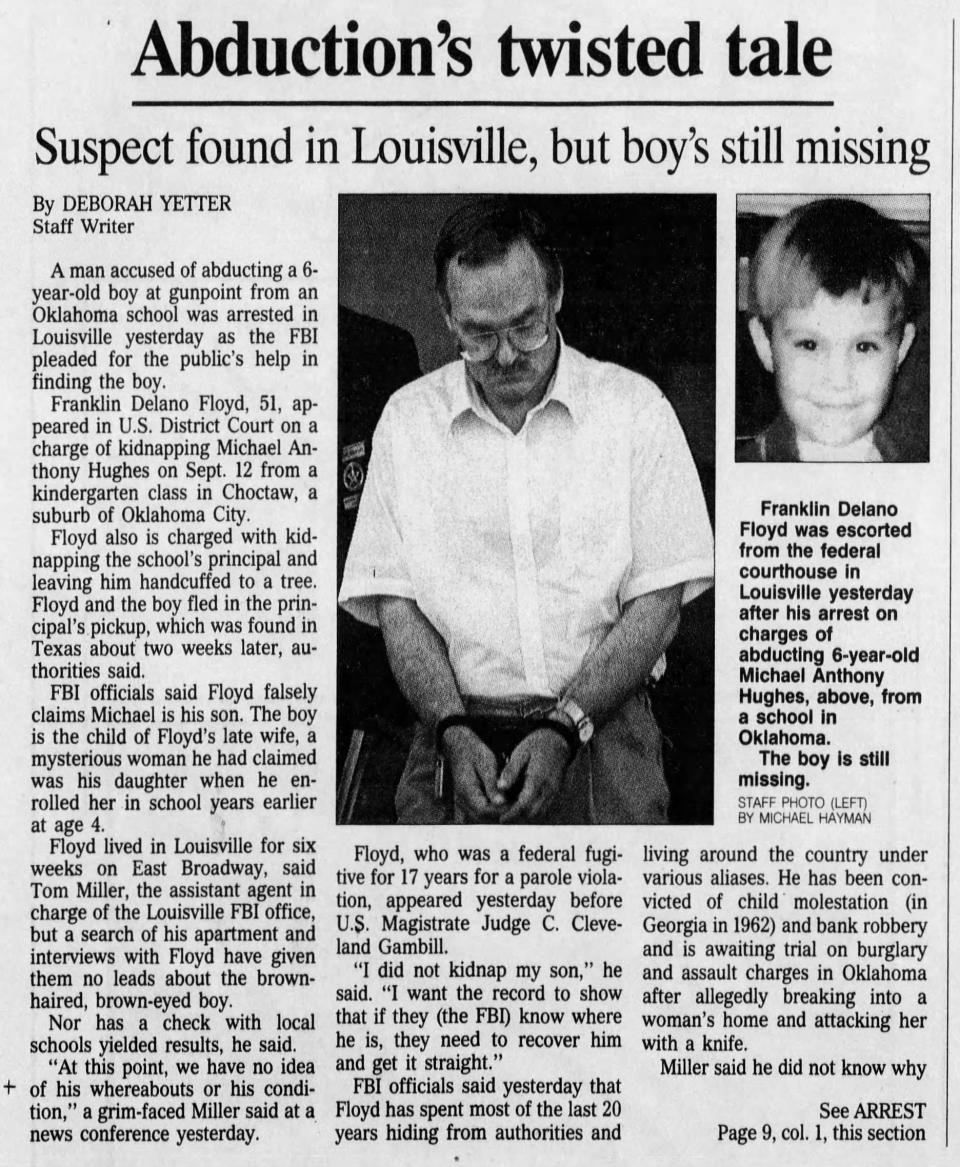 A front-page story in The Courier Journal from Nov. 11, 1994, tells the story of Franklin Delano Floyd's arrest.