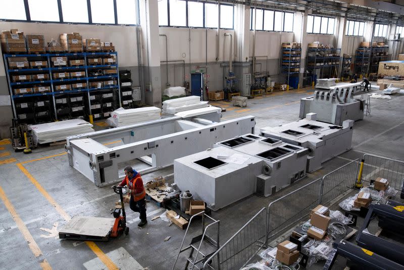 FILE PHOTO: Parts of press machines are pictured at the IDRA group plant in Travagliato
