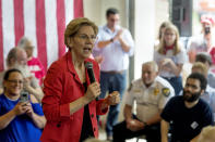 2020 Democratic presidential candidate Sen. Elizabeth Warren, D-Mass., speaks during a "community conversation" event at the Kermit Fire & Rescue Headquarters Station, Friday, May 10, 2019, in Kermit, W.Va. (Craig Hudson/Charleston Gazette-Mail via AP)