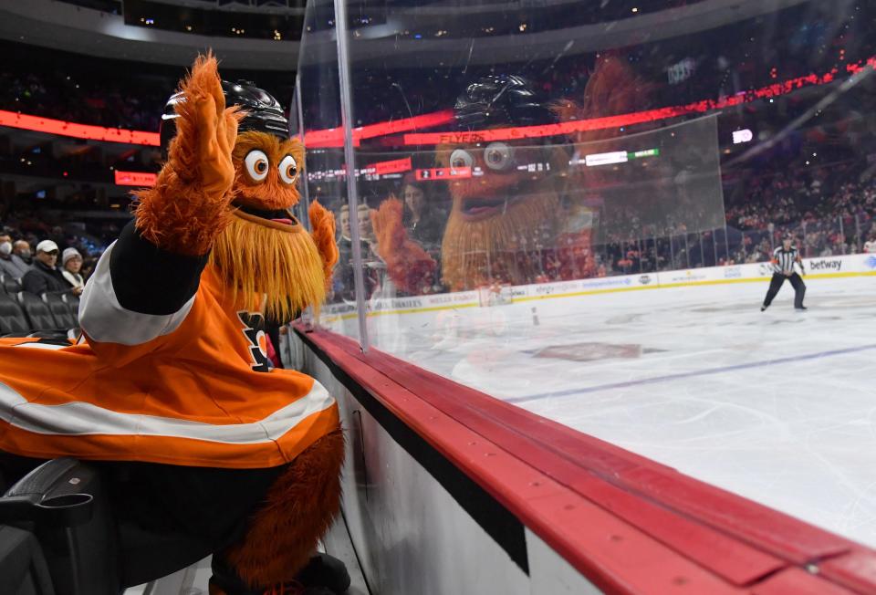 Joey Votto's interaction at the NHL All-Star Game with Philadelphia Flyers mascot Gritty appears to have been contentious.