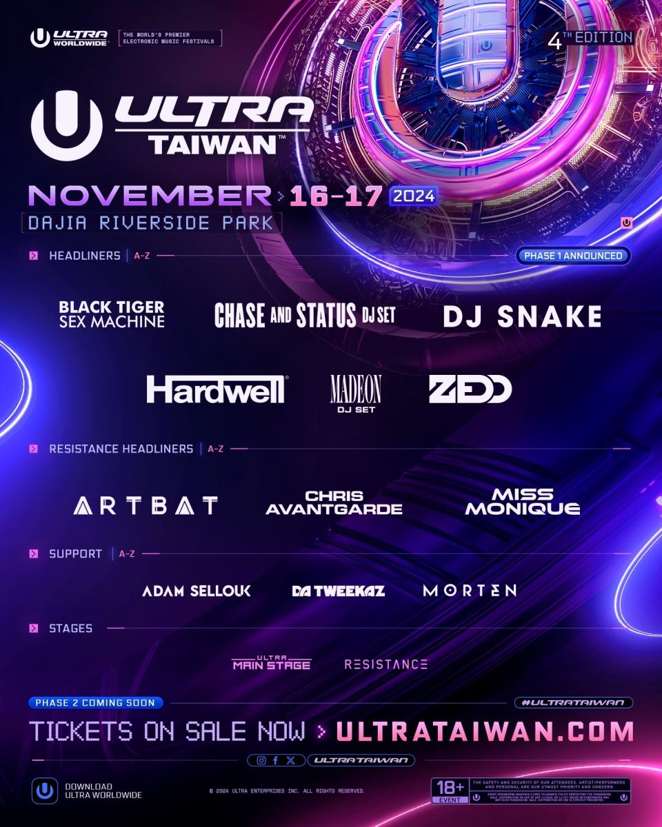 Ultra Taiwan公布首波演出陣容。（圖／Ultra Taiwan提供）