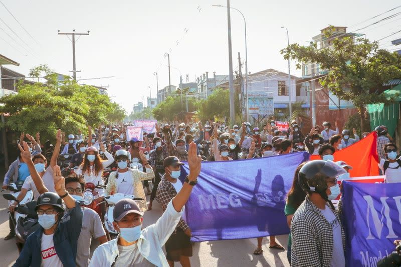 People protest in Mandalay, Myanmar in this picture obtained from social media dated May 16, 2021