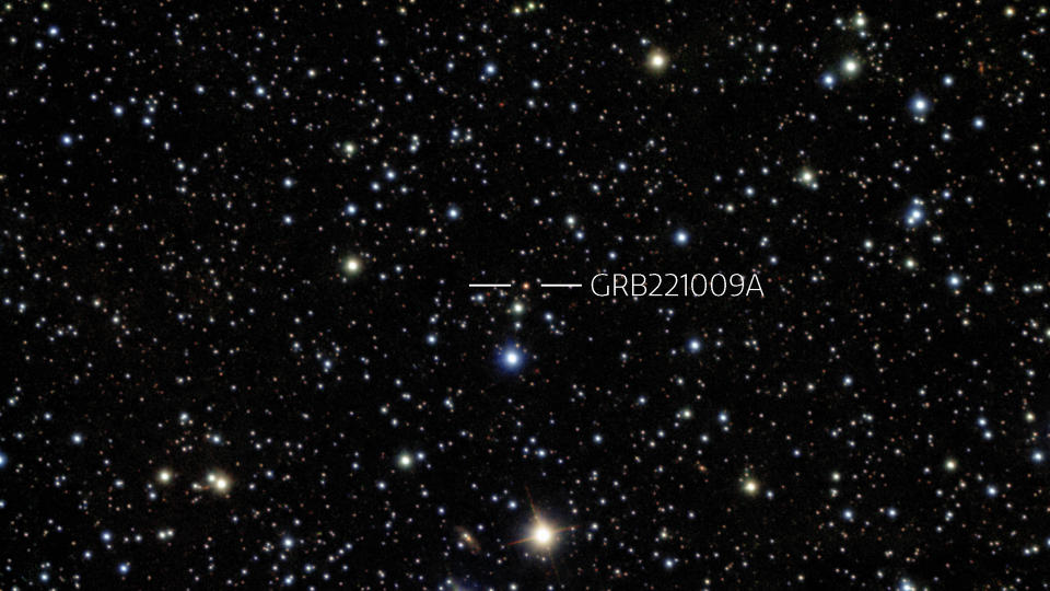 The record-breaking GRB221009A gamma-ray burst seen by the Gemini South telescope in Chile.