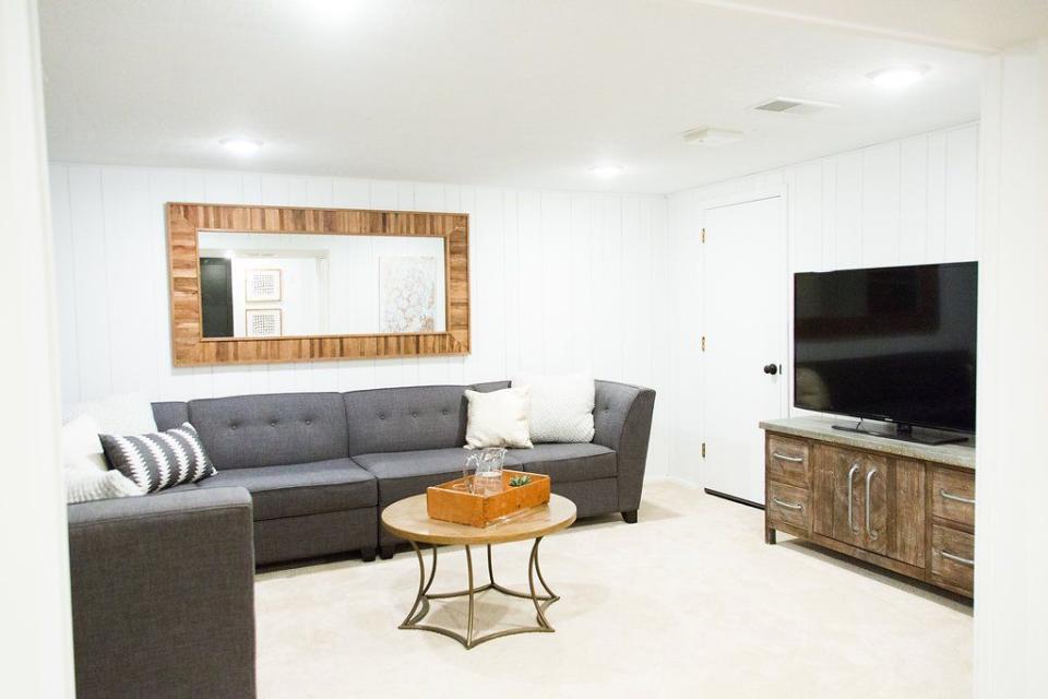 White Wood Paneled Basement