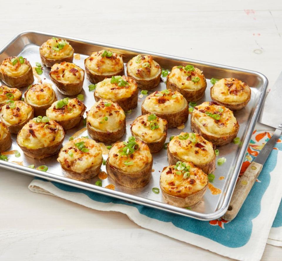 easter side dishes slice baked potatoes on sheet tray