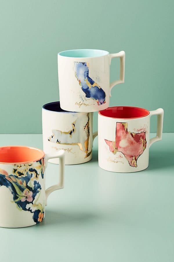 There is no such thing as too many coffee mugs. <strong><a href="https://www.anthropologie.com/shop/whitney-winkler-home-state-mug?category=kitchen-mugs-teacups&amp;color=040" target="_blank" rel="noopener noreferrer">These Whitney Winkler Home State Mugs</a></strong> features a watercolor, gold-foiled picture of their home state that will make even the dreariest of mornings a bit brighter.