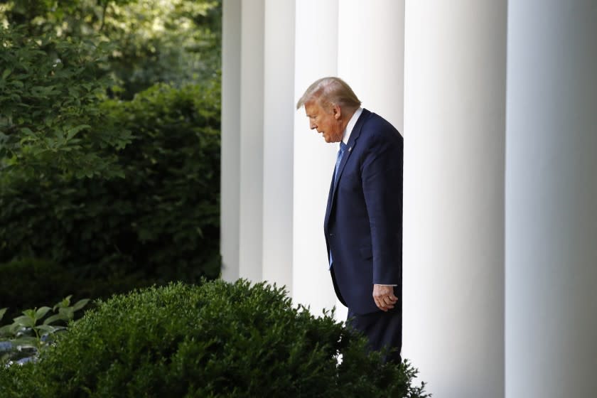 President Donald Trump arrives to speak in the Rose Garden of the White House, Monday, June 1, 2020, in Washington. (AP Photo/Patrick Semansky)