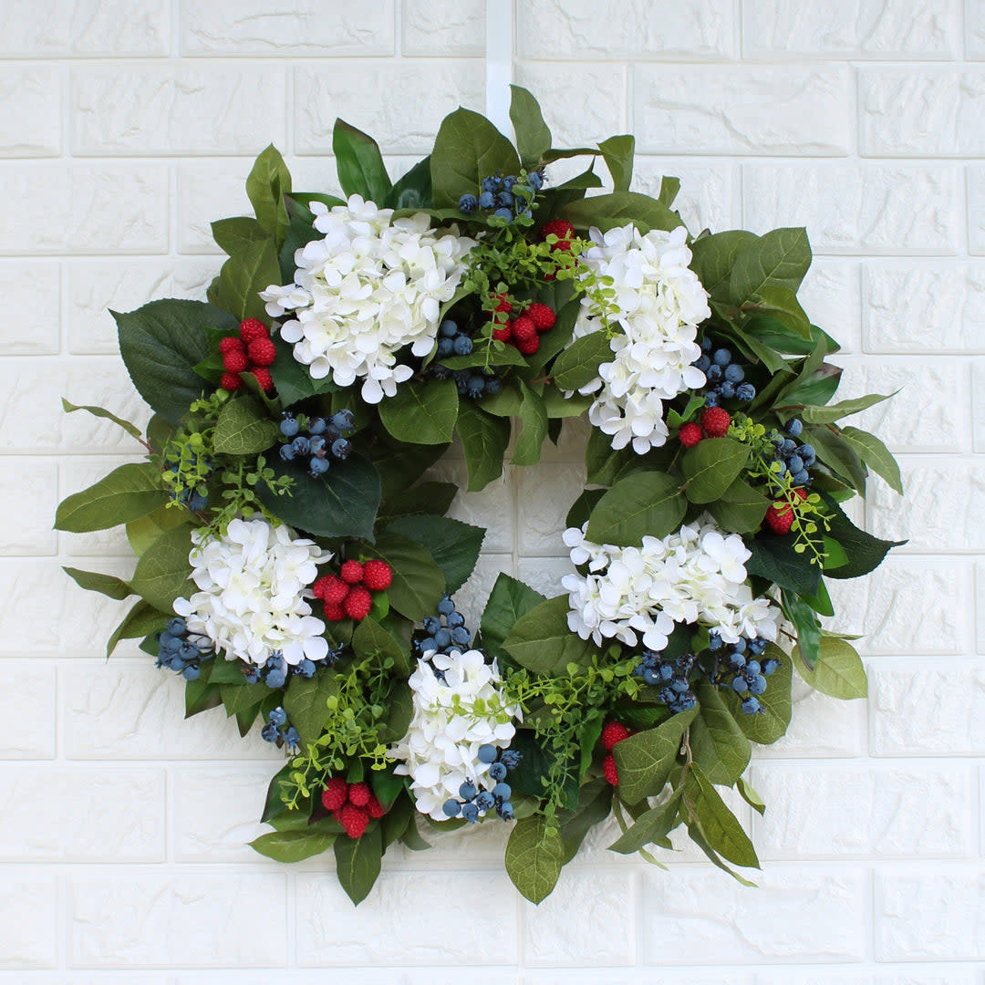 <p><a href="https://darbycreektrading.com/products/williamsburg-style-americana-fruit-wreath-with-hydrangea-raspberry-blueberry-summer-front-door-wreath" rel="nofollow noopener" target="_blank" data-ylk="slk:Shop Now;elm:context_link;itc:0;sec:content-canvas" class="link rapid-noclick-resp">Shop Now</a></p><p>Williamsburg-Style Americana Fruit Wreath </p><p>darbycreektrading.com</p><p>$199.00</p>