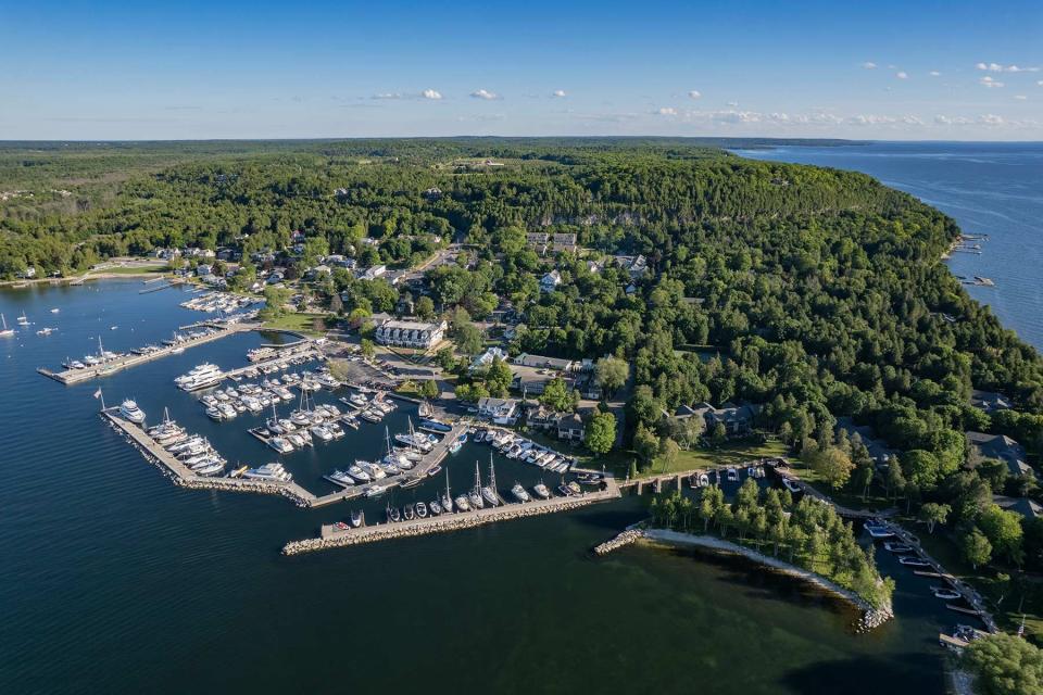 Aerial view of marina in Fish Creek, Wisconsin