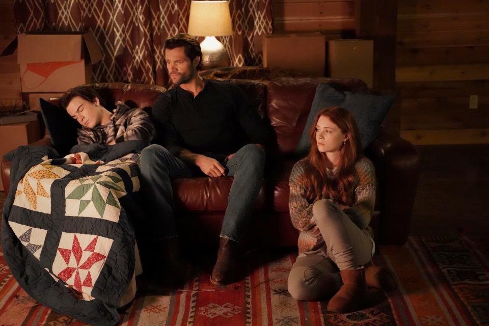 Cordell Walker (Jared Padalecki, center) returns home to Austin and has trouble reconnecting with kids (Kale Culley and Violet Brinson) in "Walker," a new reboot of the 1990s Chuck Norris TV show.
