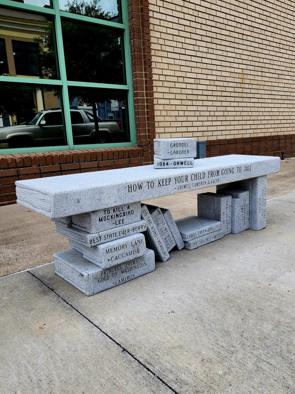 "A Novel Idea," a granite piece by C.R. Gray, of Key West, Florida, is pictured here off West Indiana Avenue near the Half Wall restaurant.