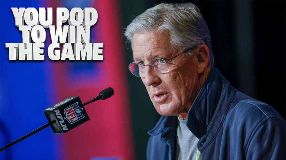 Seattle Seahawks head coach Pete Carroll speaks before the media during the 2022 NFL Scouting Combine. (Photo by Michael Hickey/Getty Images)