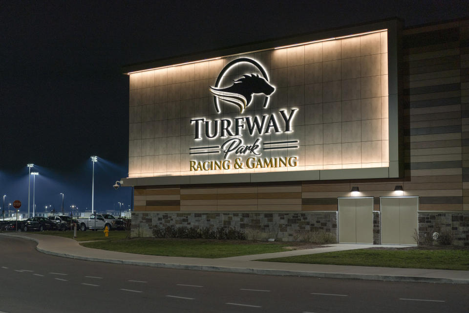 Turfway Park Racing & Gaming is seen Friday, Dec. 22, 2023, in Florence, Ky. Turfway Park Racing & Gaming has sports betting kiosks inside. Sports betting has spread rapidly across U.S. states in the past five years. But the odds for further expansion may be fading as state legislatures prepare to return to work in 2024. (AP Photo/Carolyn Kaster)